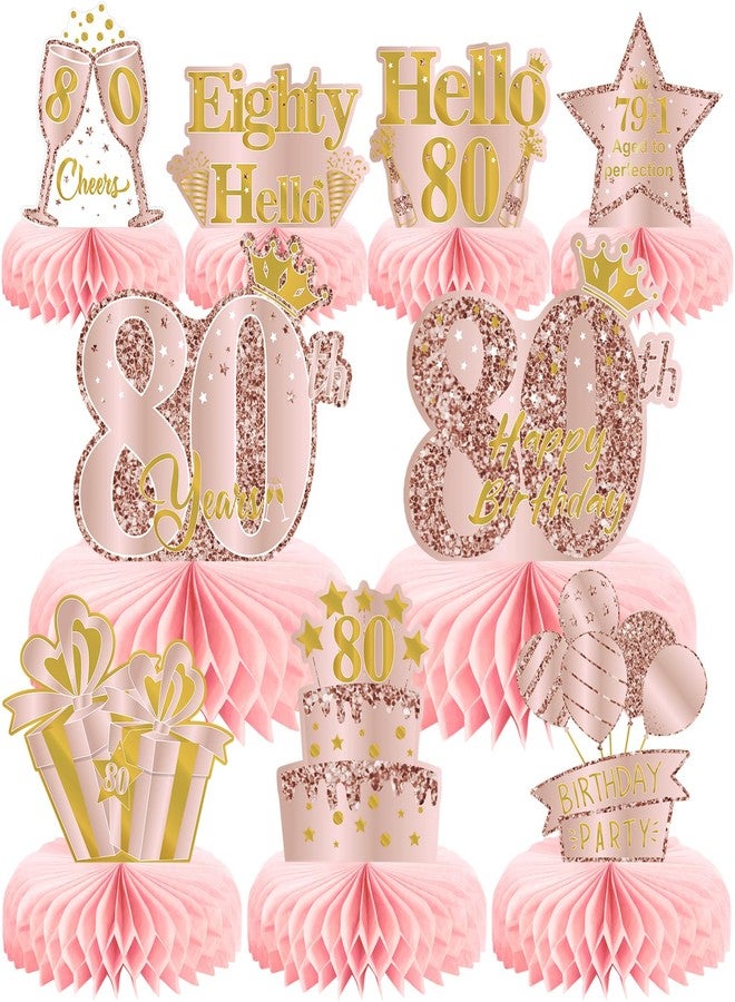 MOORAY 9Pcs 80th Birthday Decorations Pink Rose Gold Honeycomb Centerpieces for Women,Happy 80th Birthday Table Centerpieces Party Supplies,Eighty Year Old Birthday Table Toppers Decor - Image 1